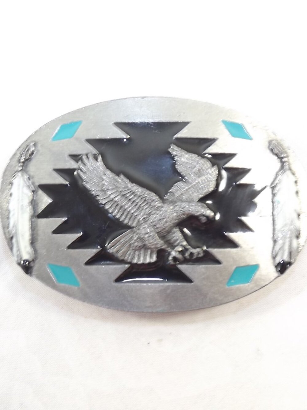 Eagle Turquoise and Black Enamel Accent Western Belt Buckle